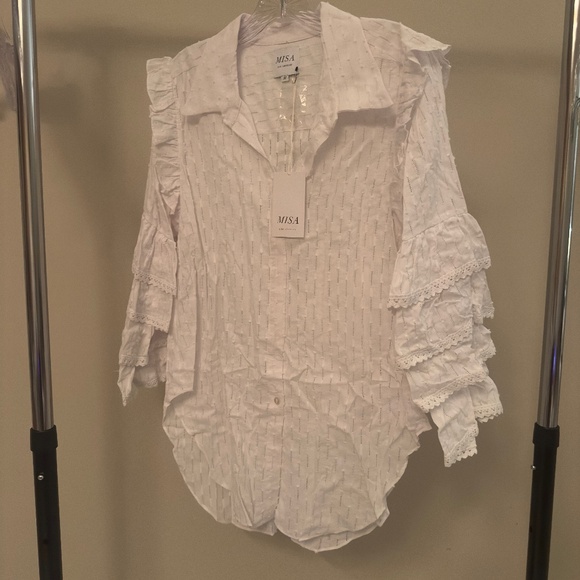 NEW Misa Los Angeles White Ruffle Eyelet Blouse - Women's Medium - Picture 1 of 4